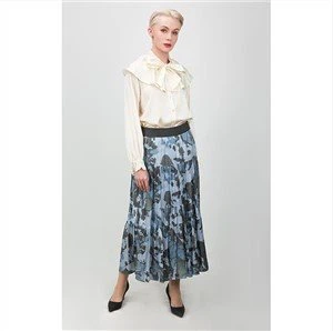 Нов стил Дамска еластична многоцветна миди пола с висока талия